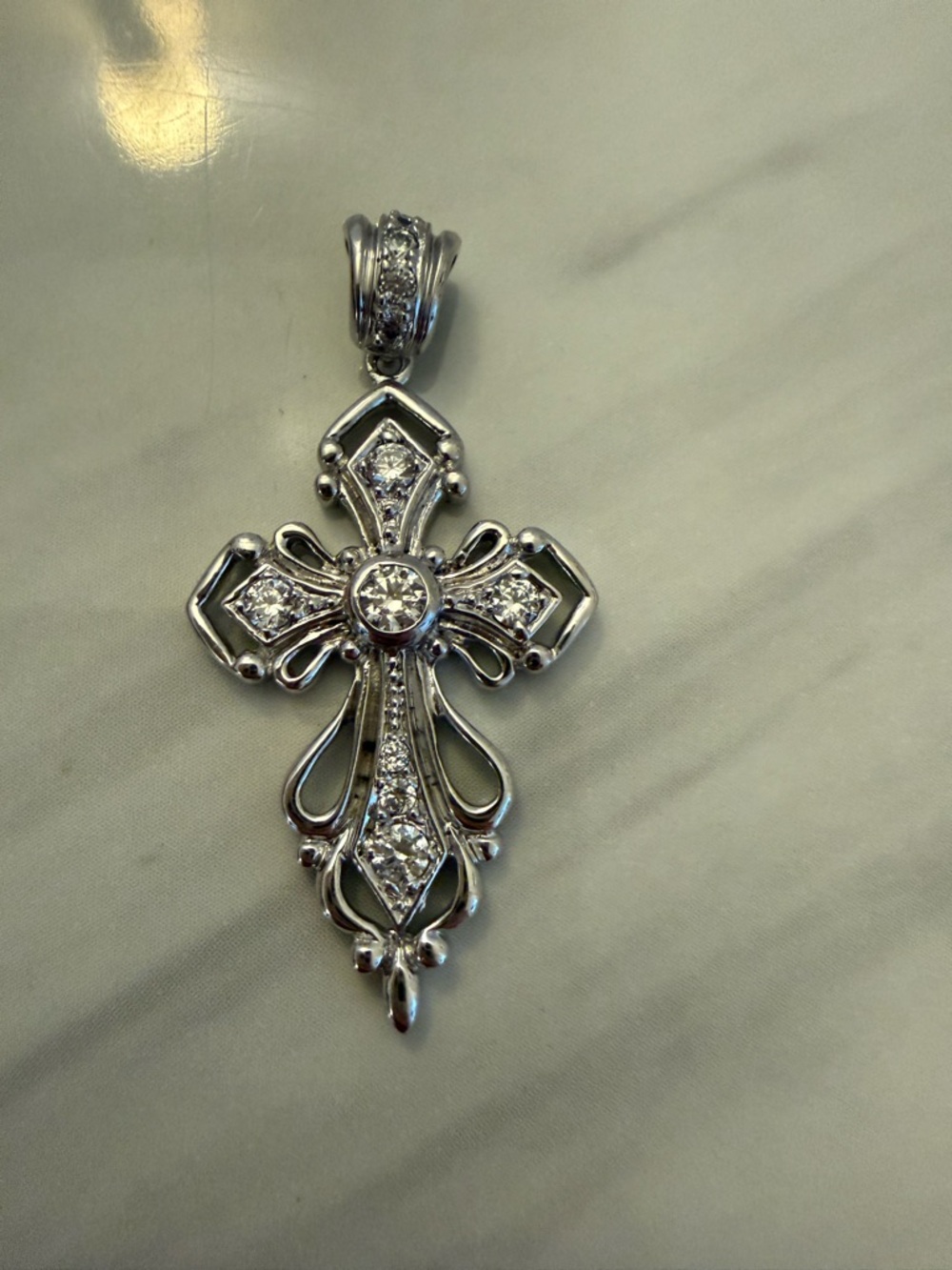 Sterling Silver Cross Pendant with Rhinestones